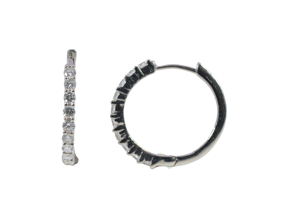 18K White Gold Diamond Hoop Earrings