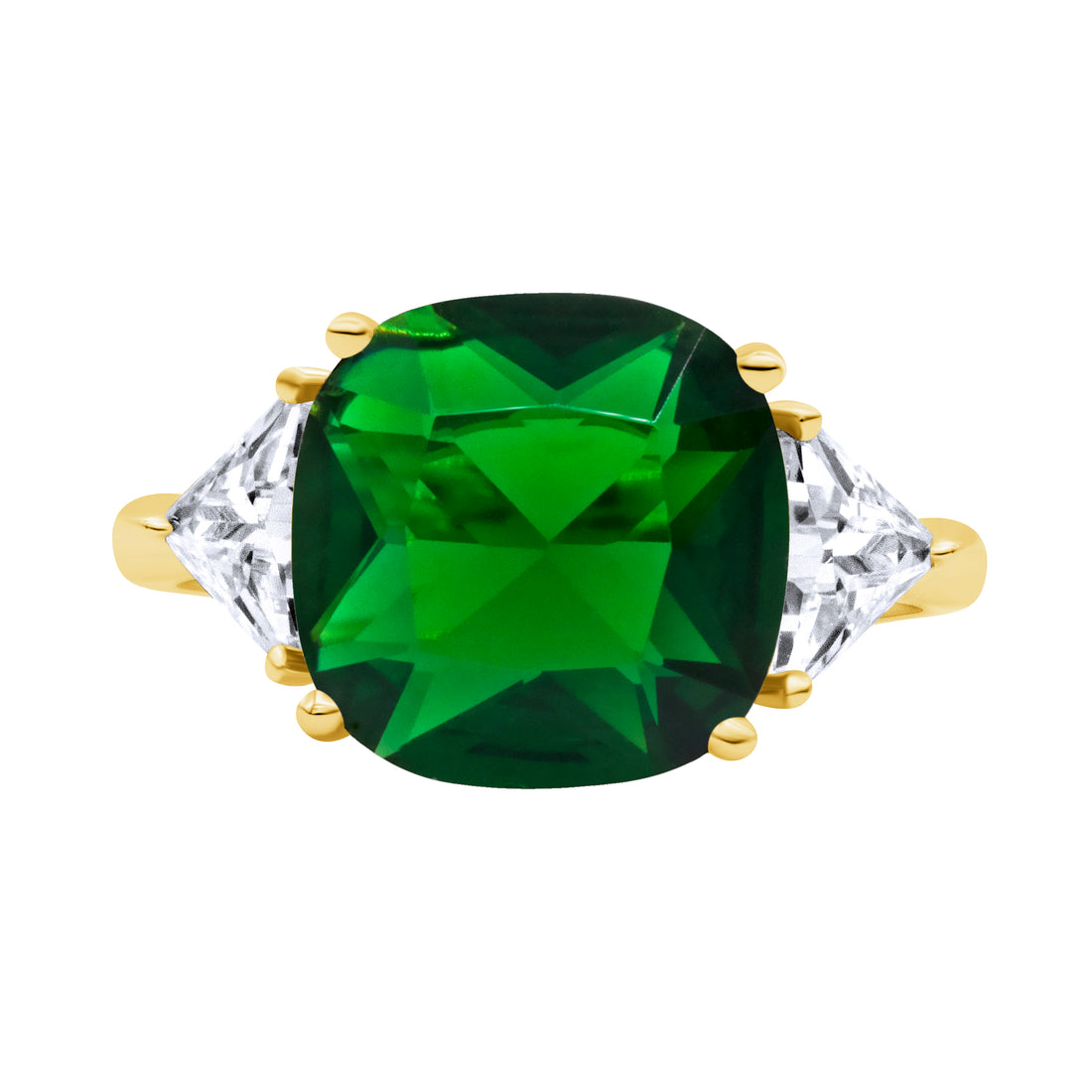 Silver, Gold Plated with Green Zircon Ring