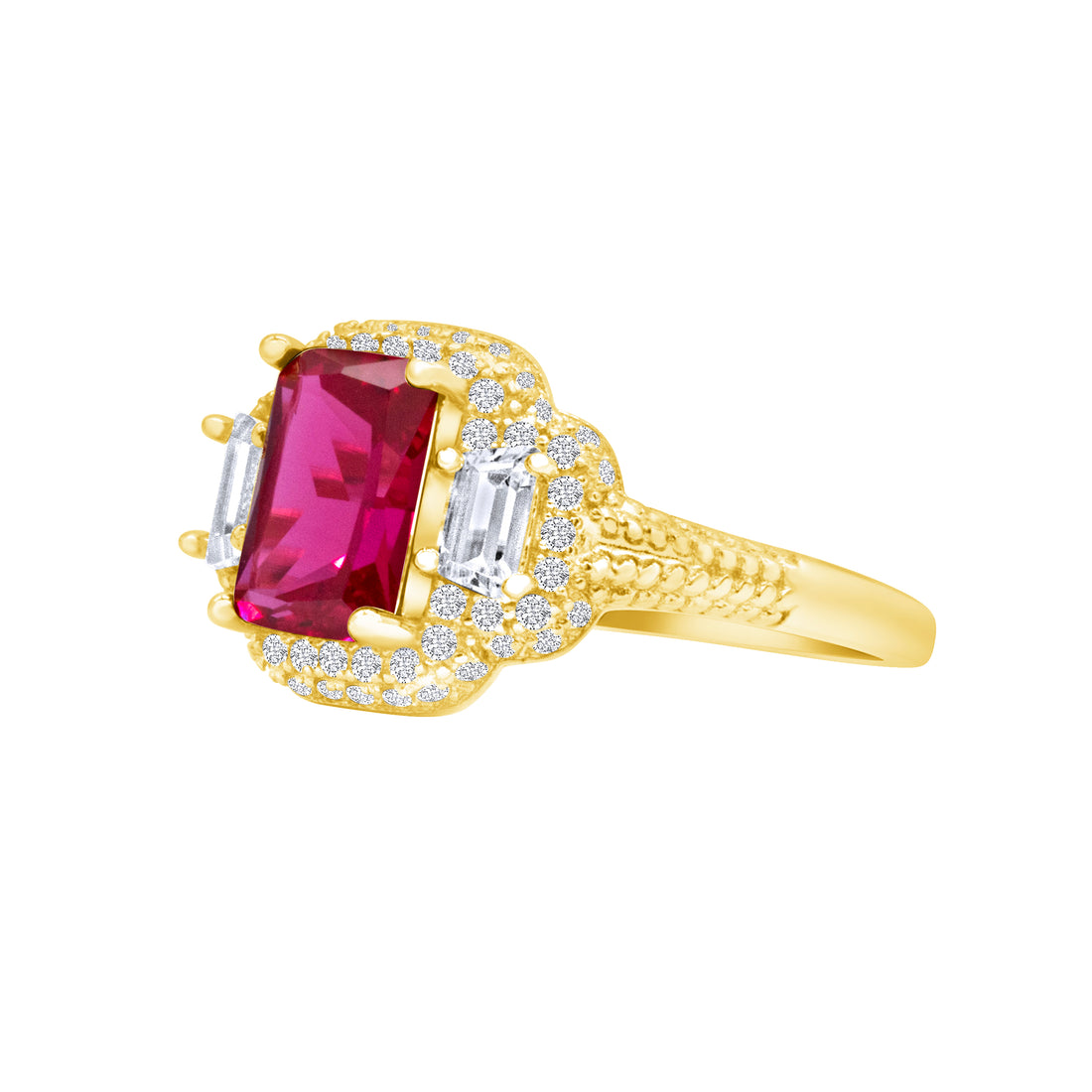 Silver, Gold Plated with Fuschia Zircon Ring