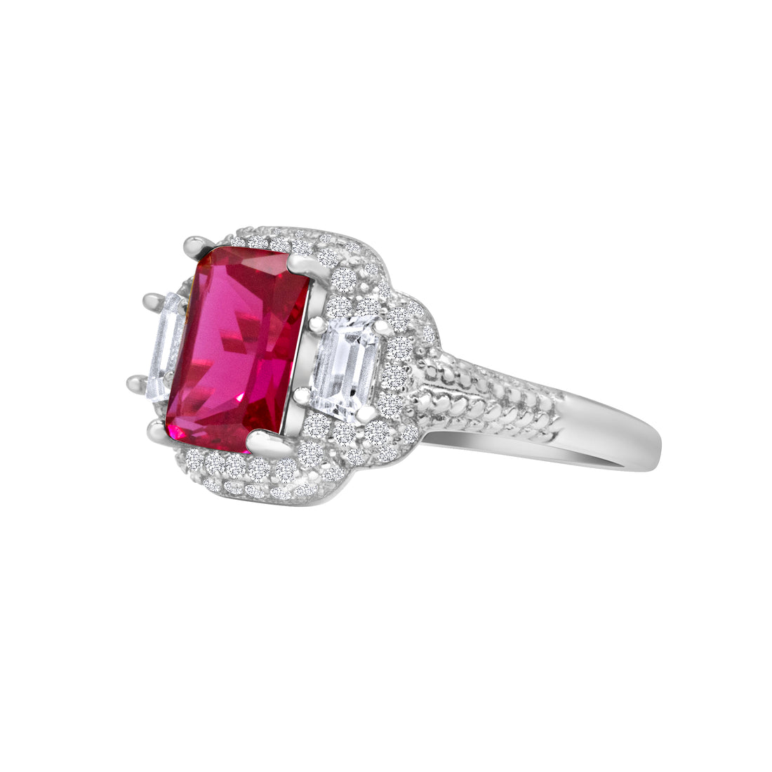 Silver Color with Fuschia Zircon Ring