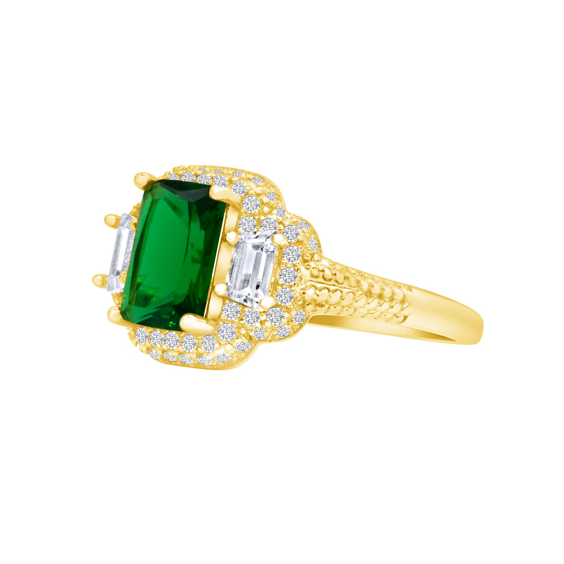 Silver, Gold Plated with Green Zircon Ring