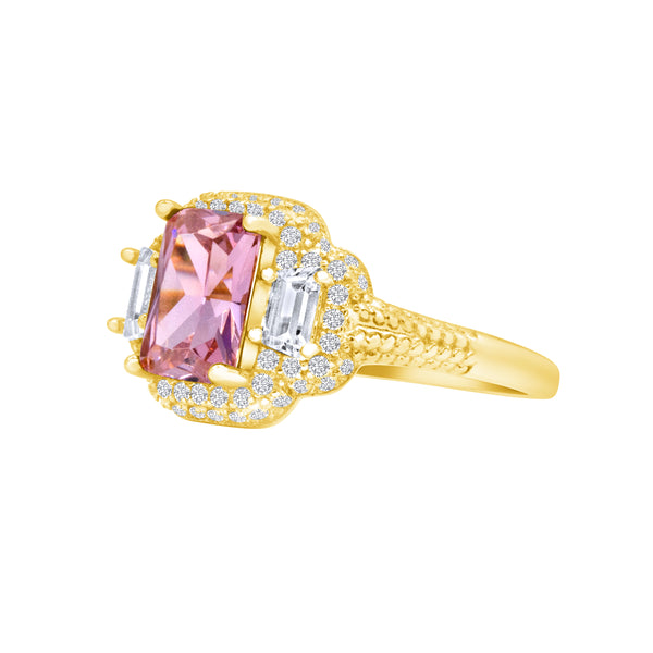 Silver, Gold Plated with Pink Zircon Ring