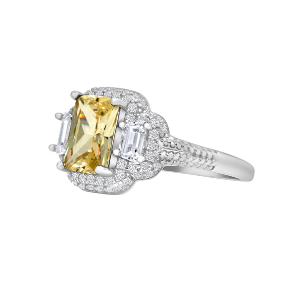 Silver Color with Yellow Zircon Ring
