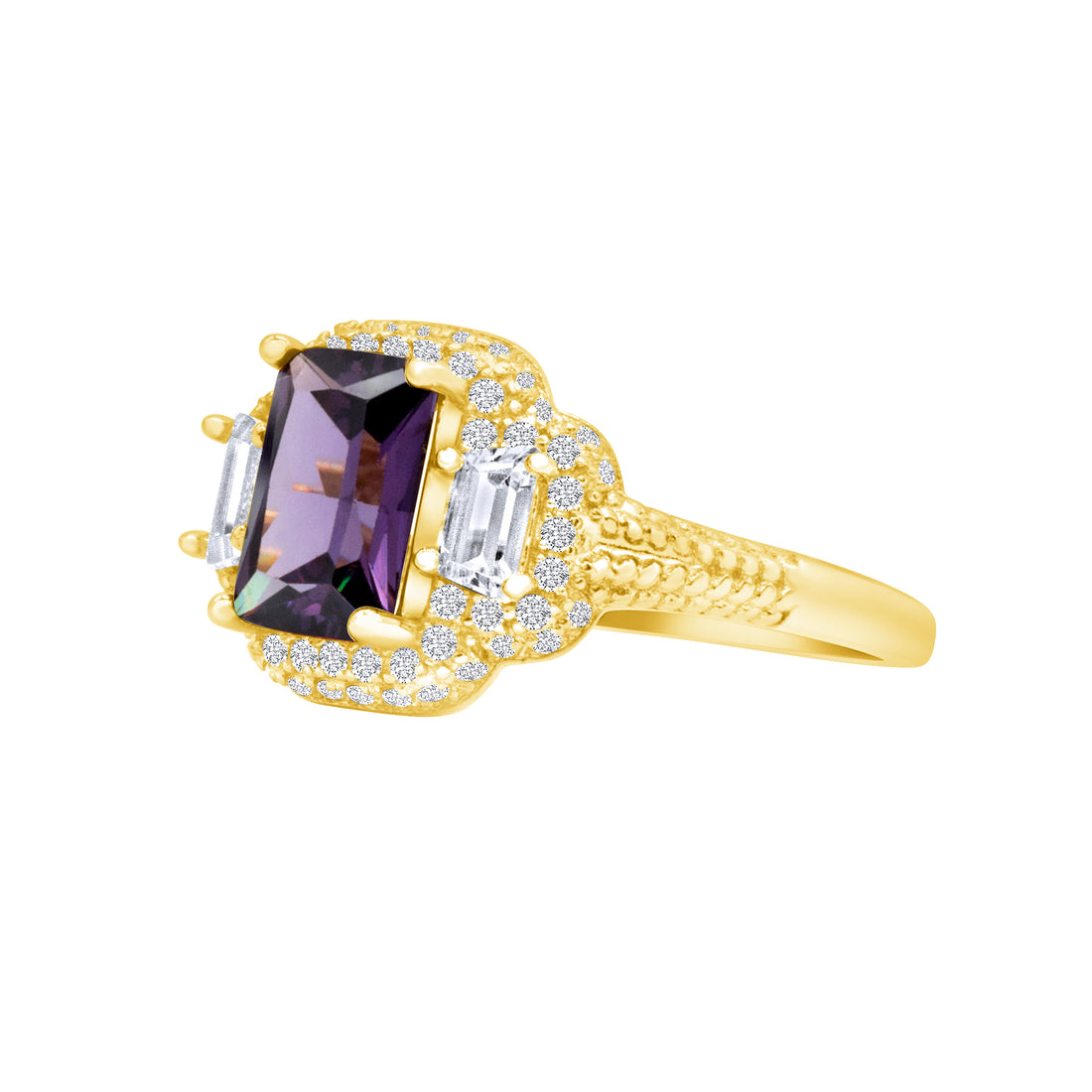 Silver, Gold Plated with Purple Zircon Ring