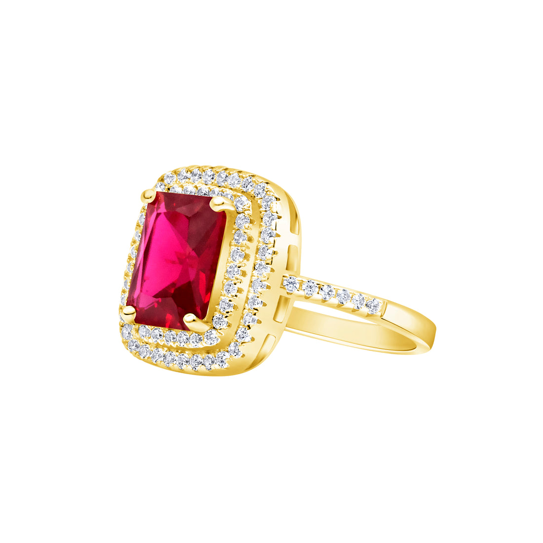 Silver, Gold Plated with Fuschia Zircon Ring