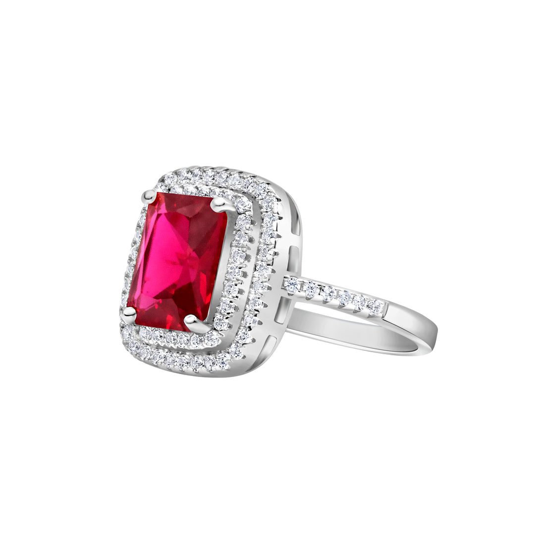 Silver Color with Fuschia Zircon Ring