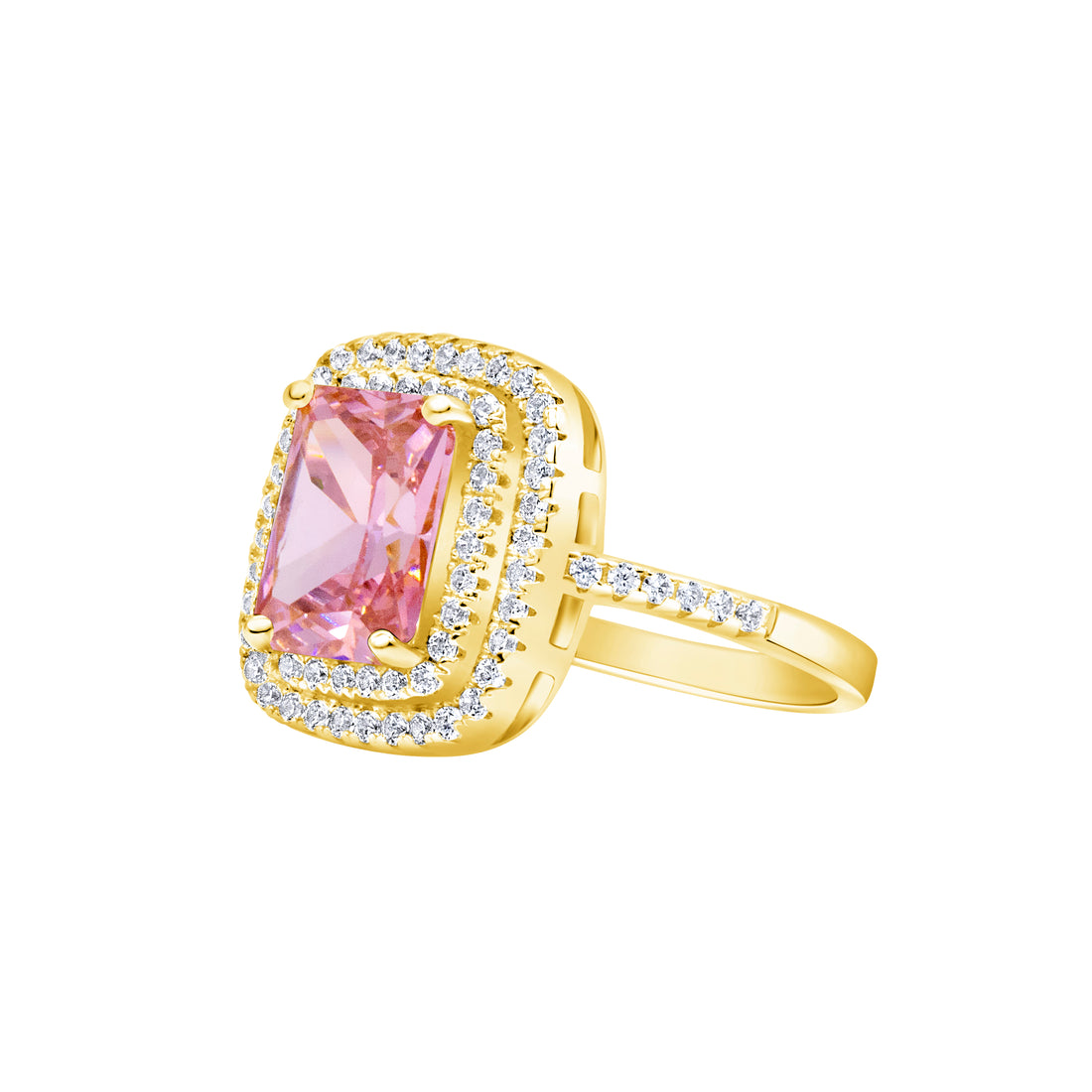 Silver, Gold Plated with Pink Zircon Ring