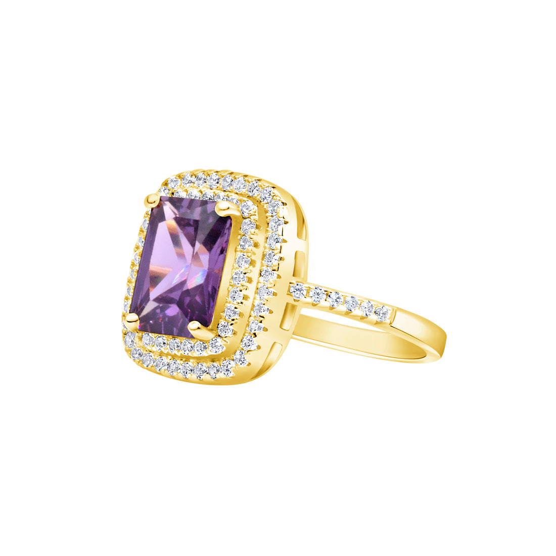 Silver, Gold Plated with Purple Zircon Ring