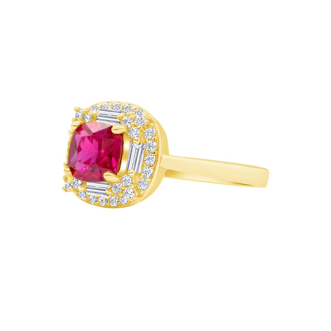 Silver, Gold Plated with Fuschia Zircon Ring