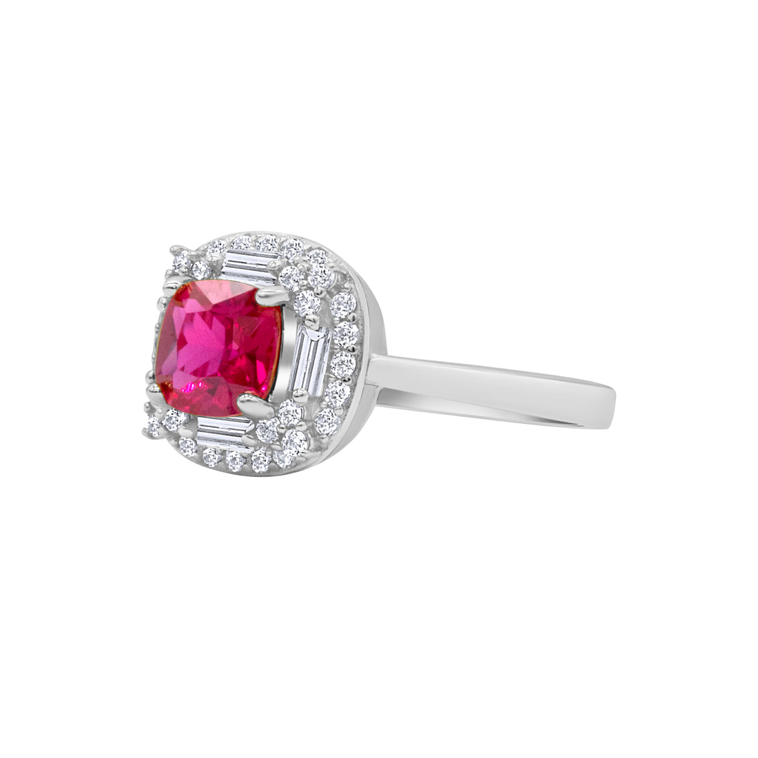 Silver Color with Fuschia Zircon Ring