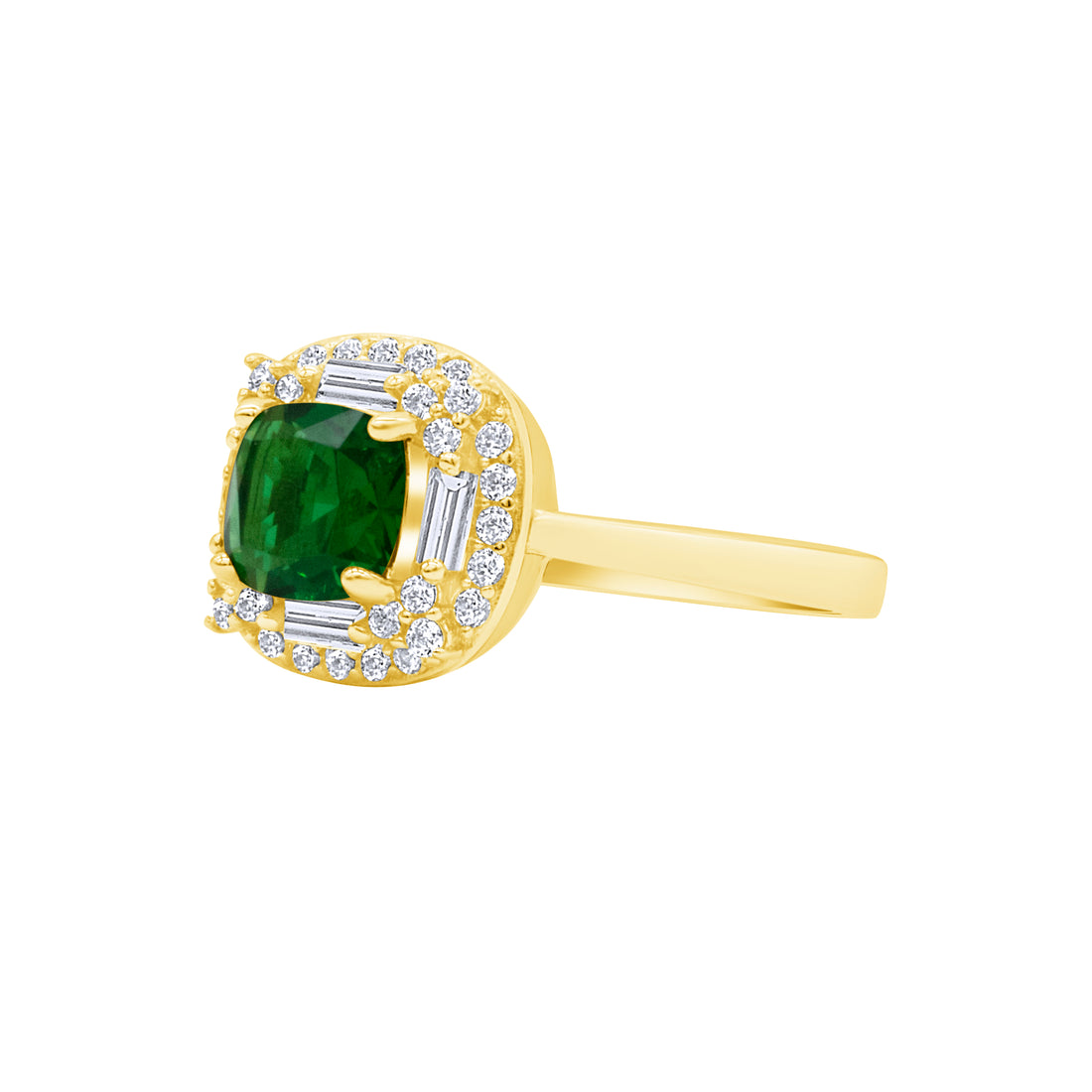 Silver, Gold Plated with Green Zircon Ring