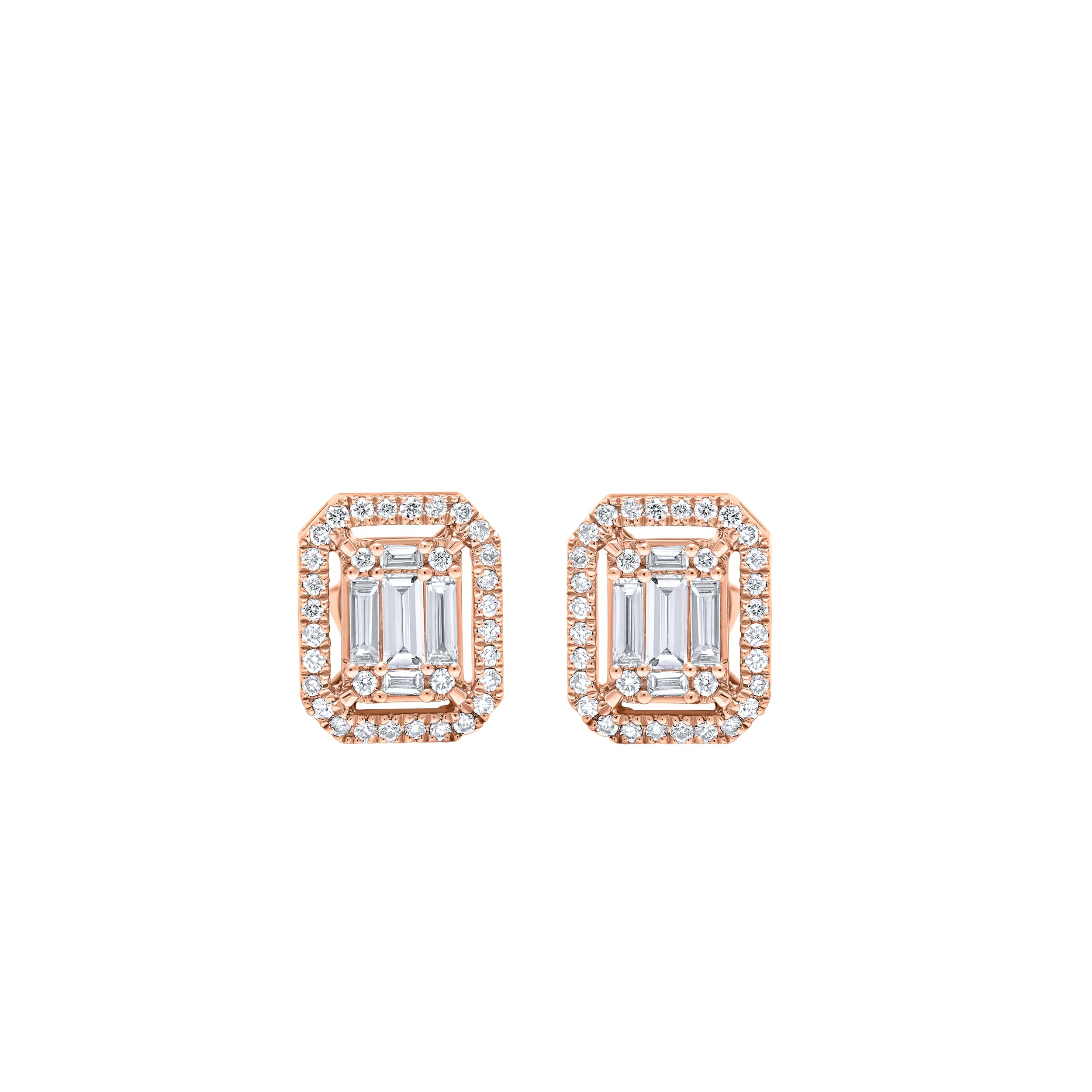 Sophisticated Beauty 18K Diamond Earrings "Baguette" in Rose Gold