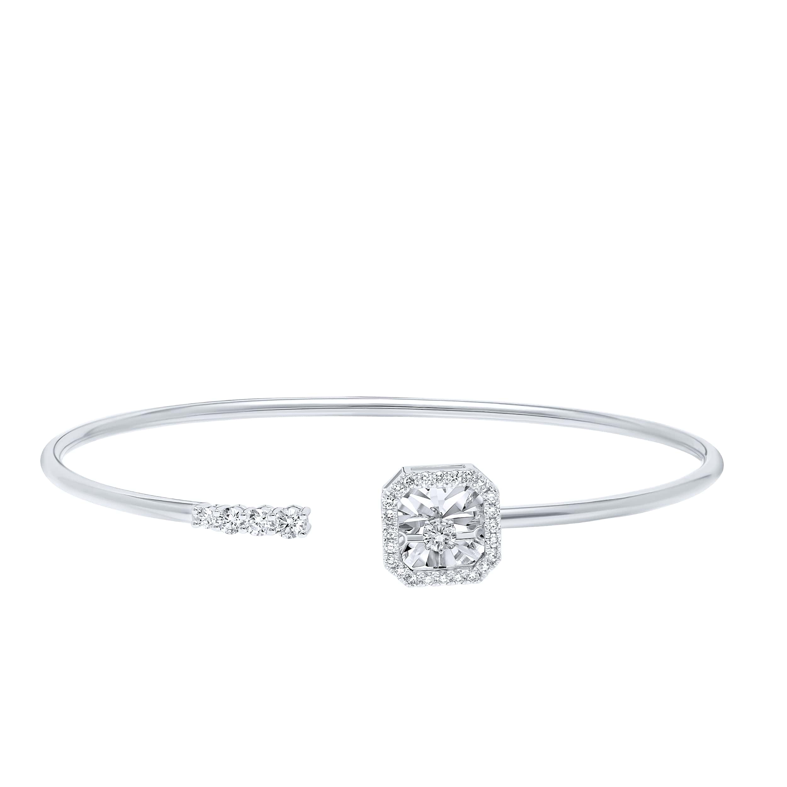 Refined 18K Diamond Bangle "Dancing" in Exquisite White Gold