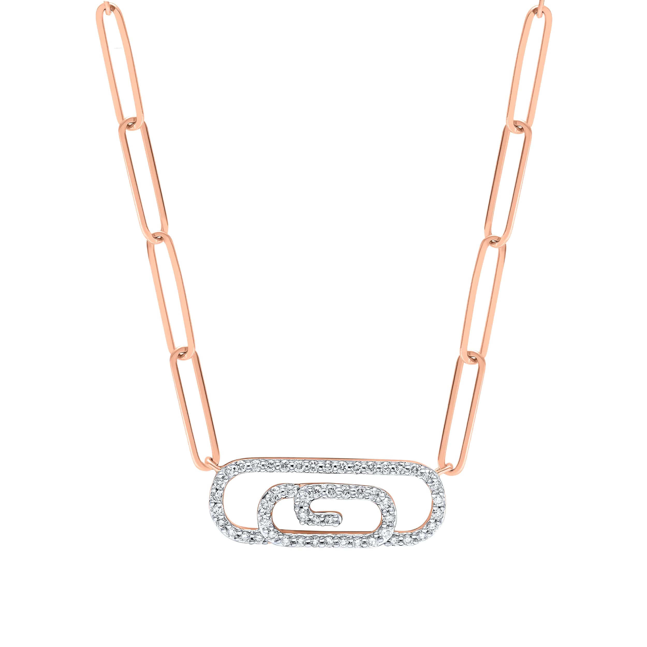 Sophisticated Beacon PAPER CLIP 18K Diamond Necklace in Rose Gold