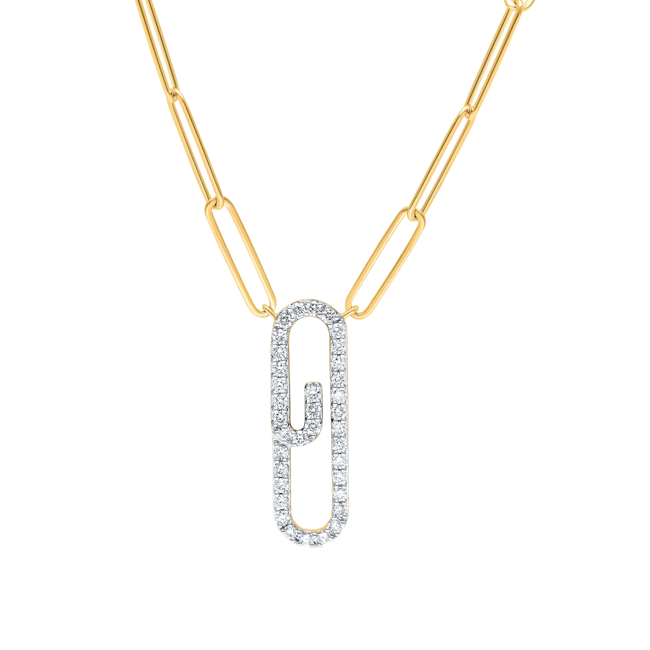 Grand Statement PAPER CLIP 18K Diamond Necklace in Yellow Gold
