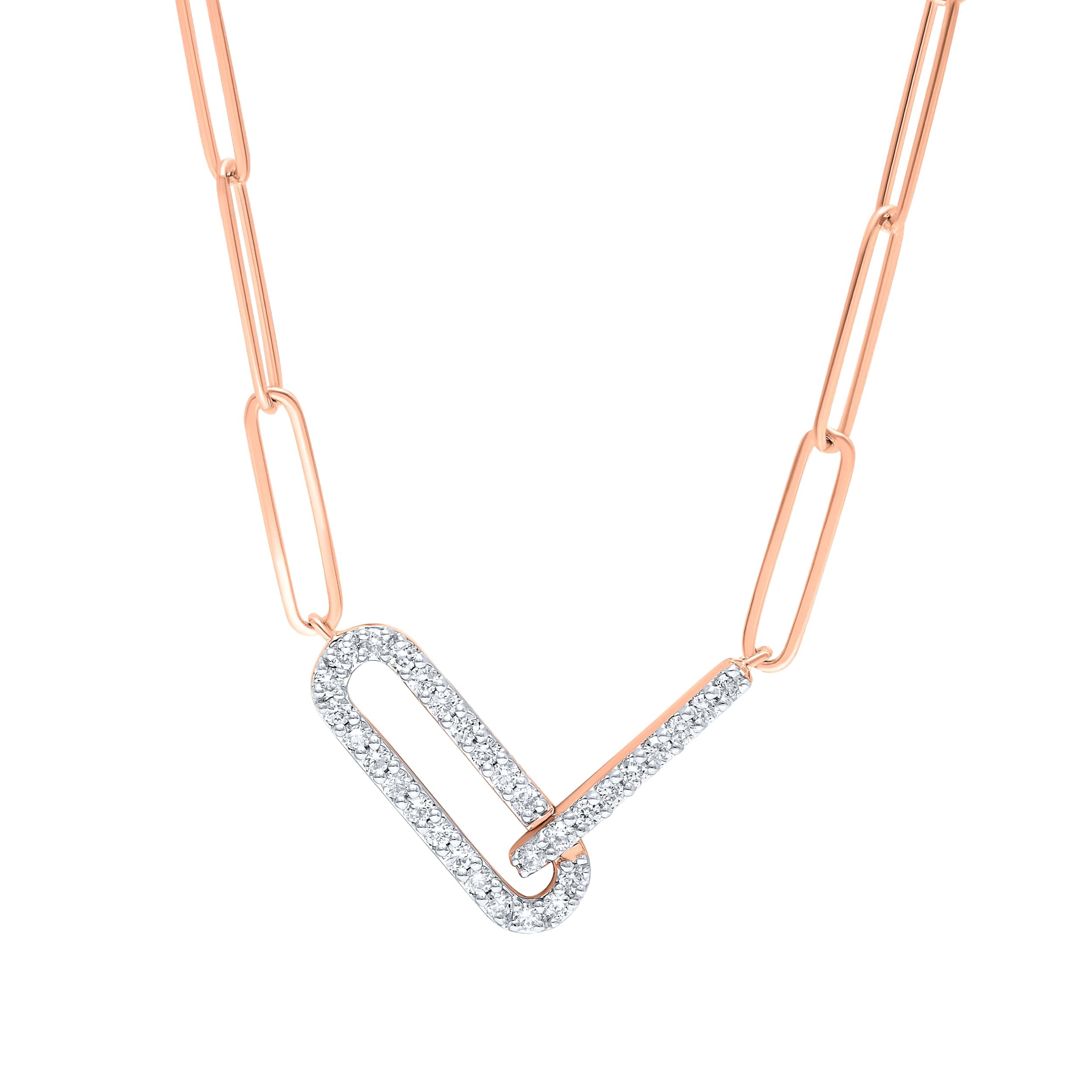 Elegant Symbol PAPER CLIP 18K Diamond Necklace in Yellow Gold