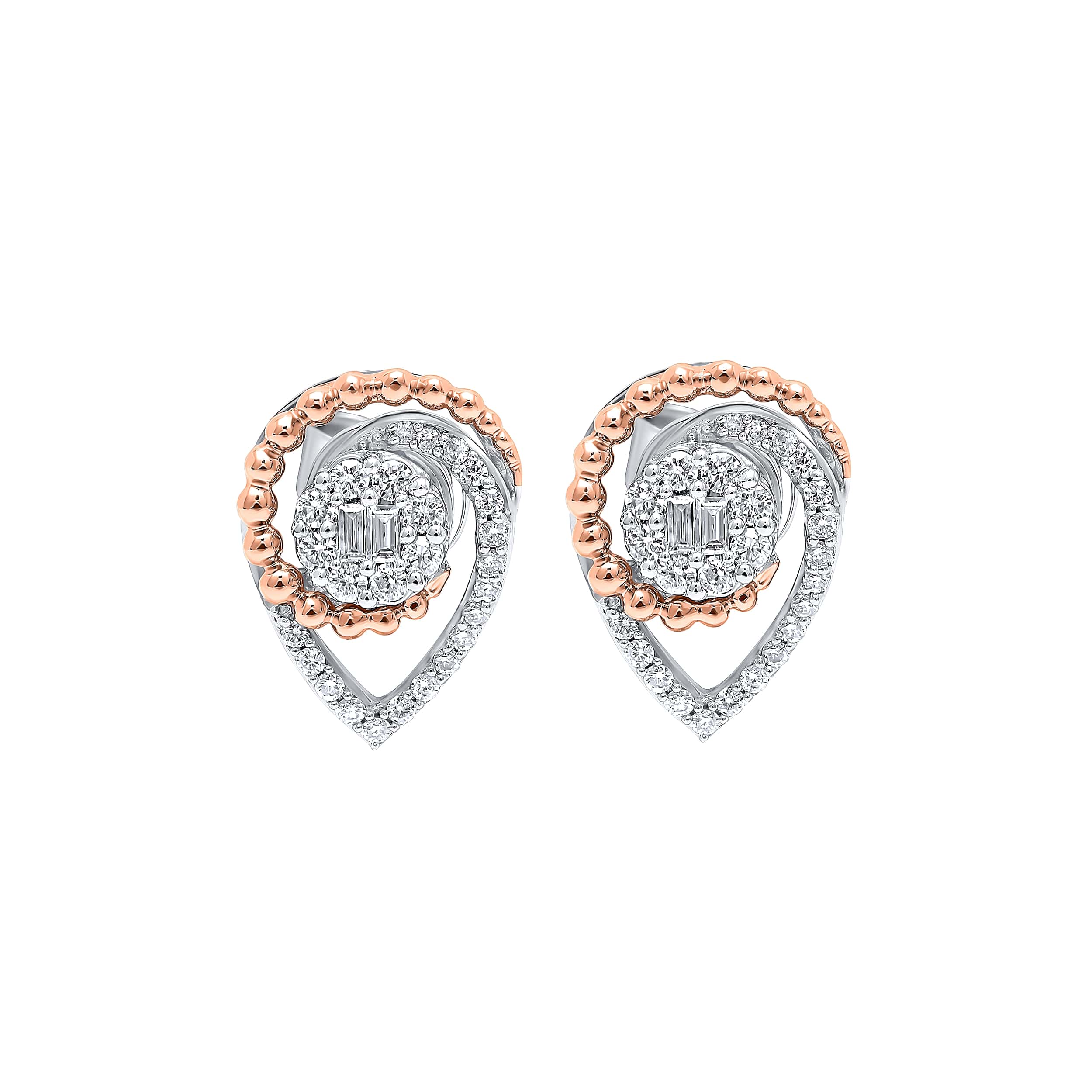 Elegant Fusion MONALISA 18K Diamond Earrings in White and Rose Gold
