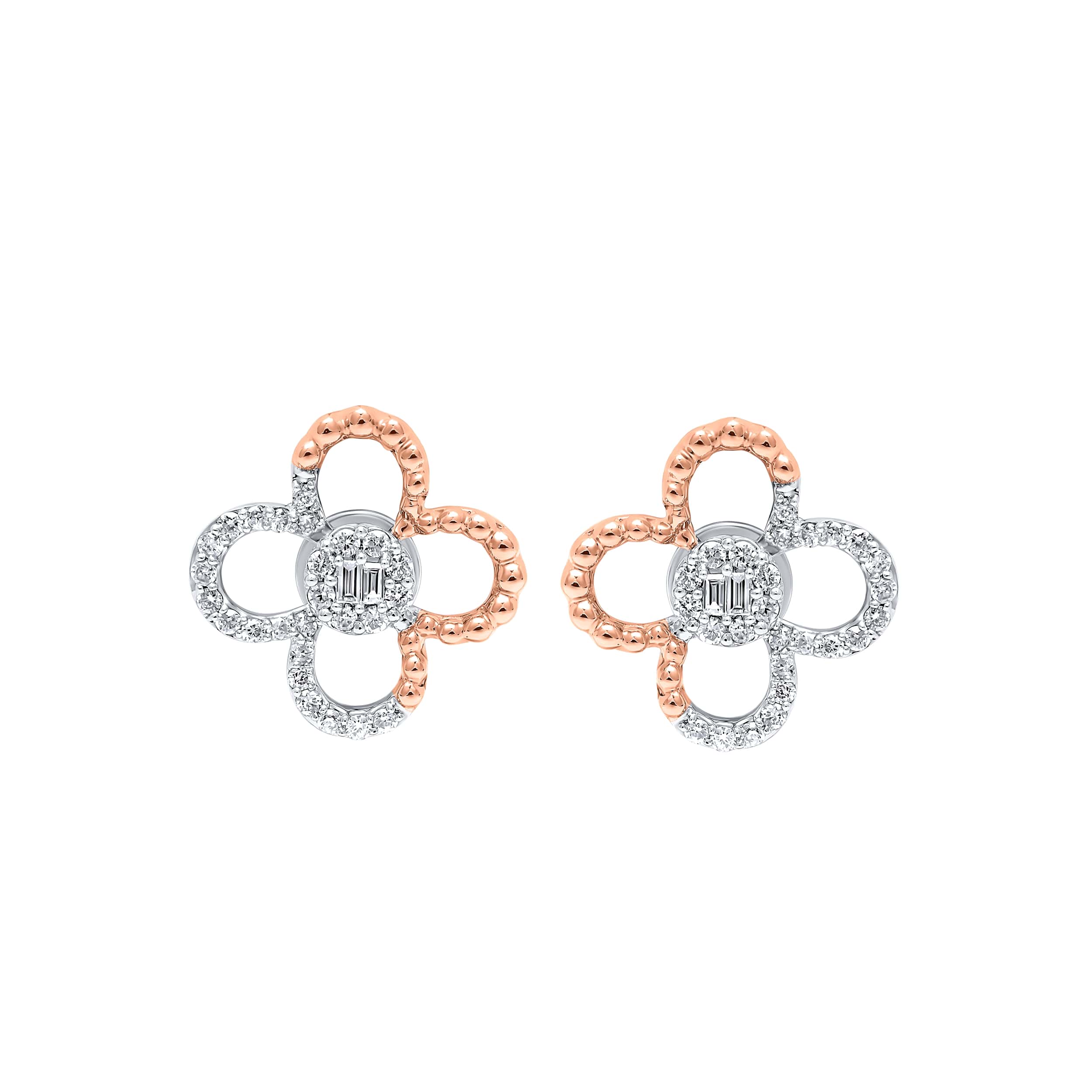 Elegant Fusion 18K White Gold and Rose Gold Dia Earring