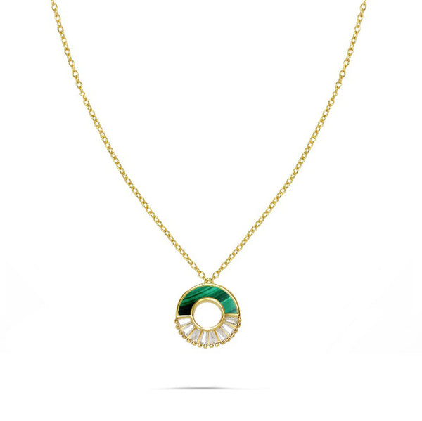 Modern Heirloom Silver Necklace with Mother-of-Pearl and Malachite Stones