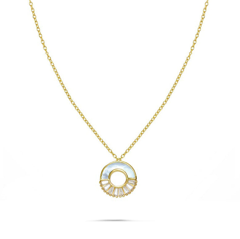 Modern Heirloom Silver Necklace with Mother-of-Pearl and Malachite Stones