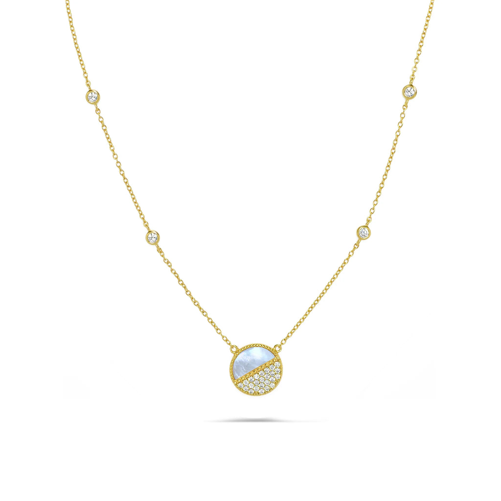 A Modern-day Heirloom Silver 925 Zircon Necklace with Mother pearl stone high quality
