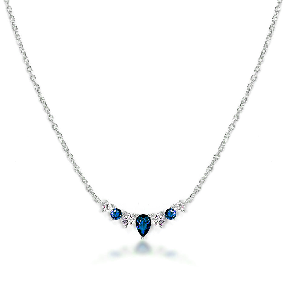 Elegance Defined: Dolce Mondo Sterling Silver Necklace with Zircon Blue Color Stones