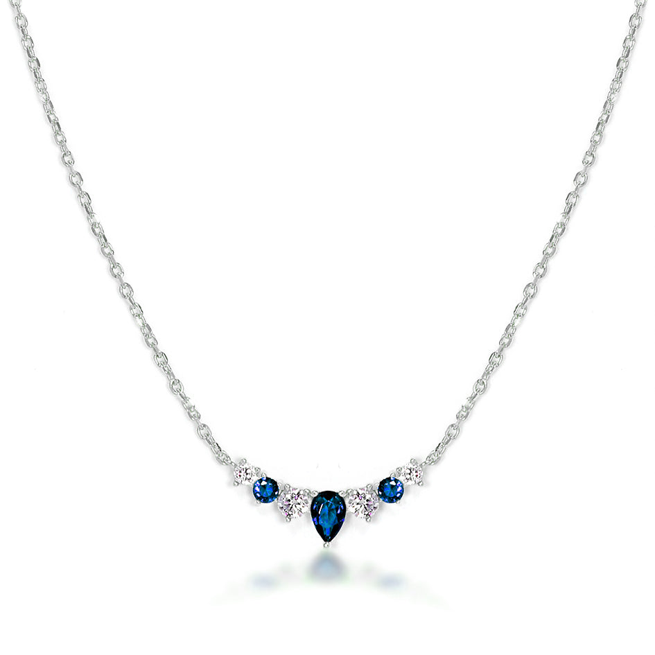 Elegance Defined Dolce Mondo Sterling Silver Necklace with Zircon Blue Color Stones