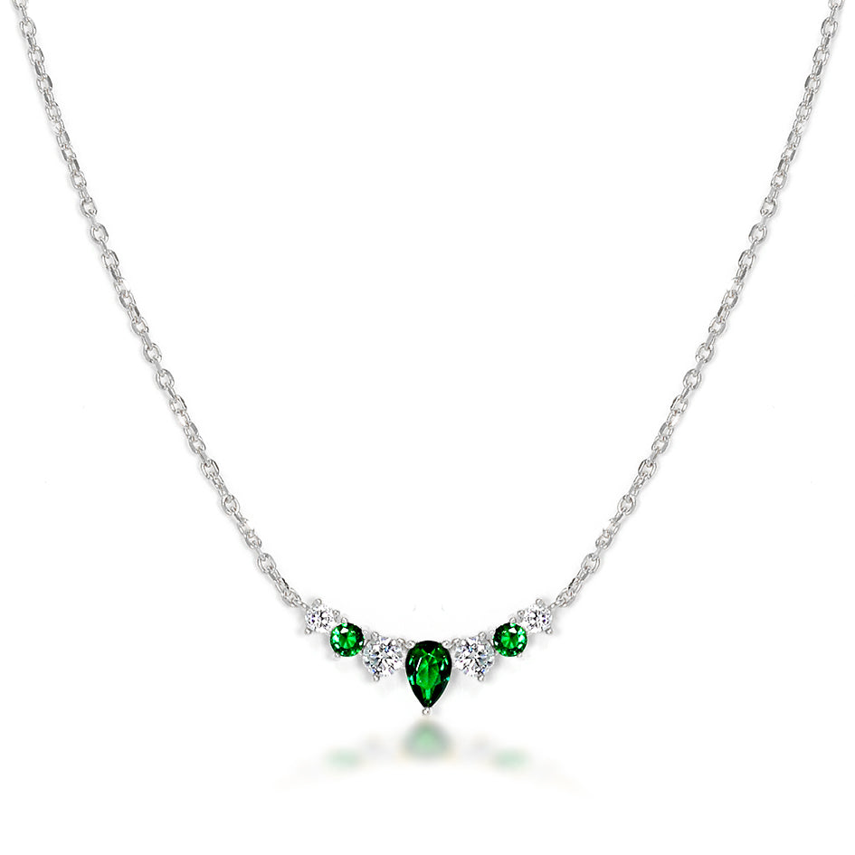Elegance Defined: Dolce Mondo Sterling Silver Necklace with Zircon Green Color Stones