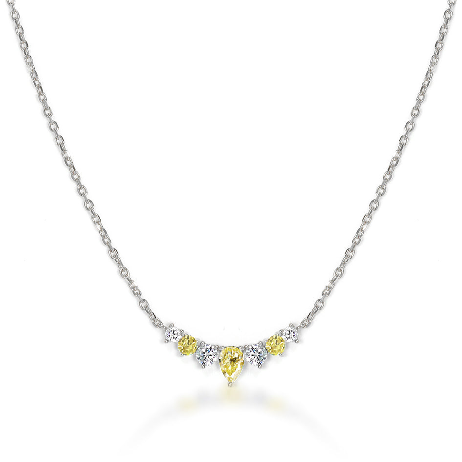 Elegance Defined: Dolce Mondo Sterling Silver Necklace with Zircon Yellow Color Stones