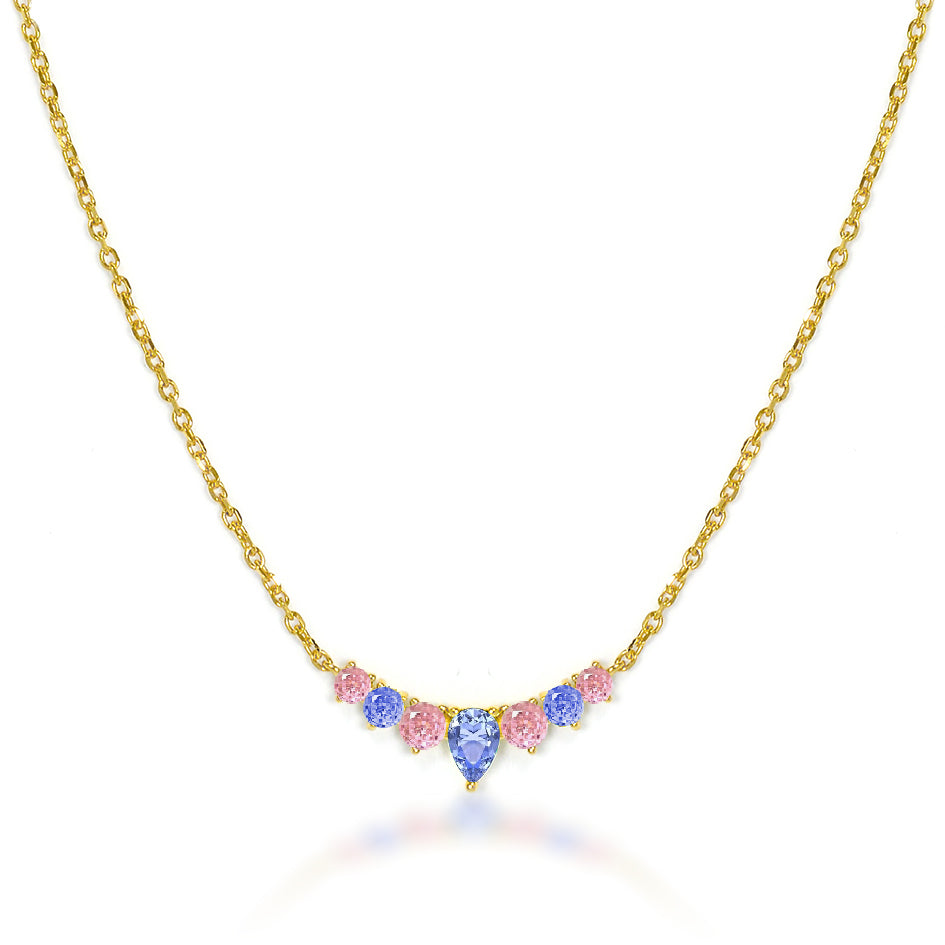 Elegance Defined: Dolce Mondo Sterling Silver Necklace with Zircon Color Stones