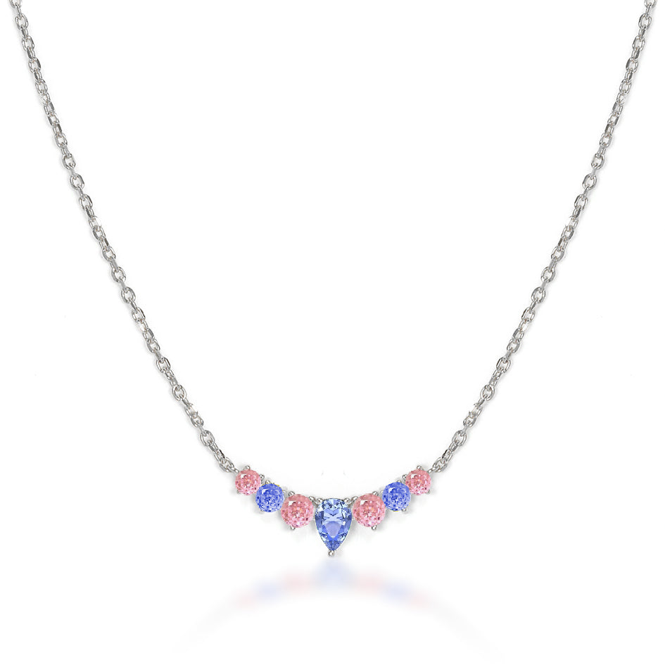 Elegance Defined: Dolce Mondo Sterling Silver Necklace with Zircon Color Stones