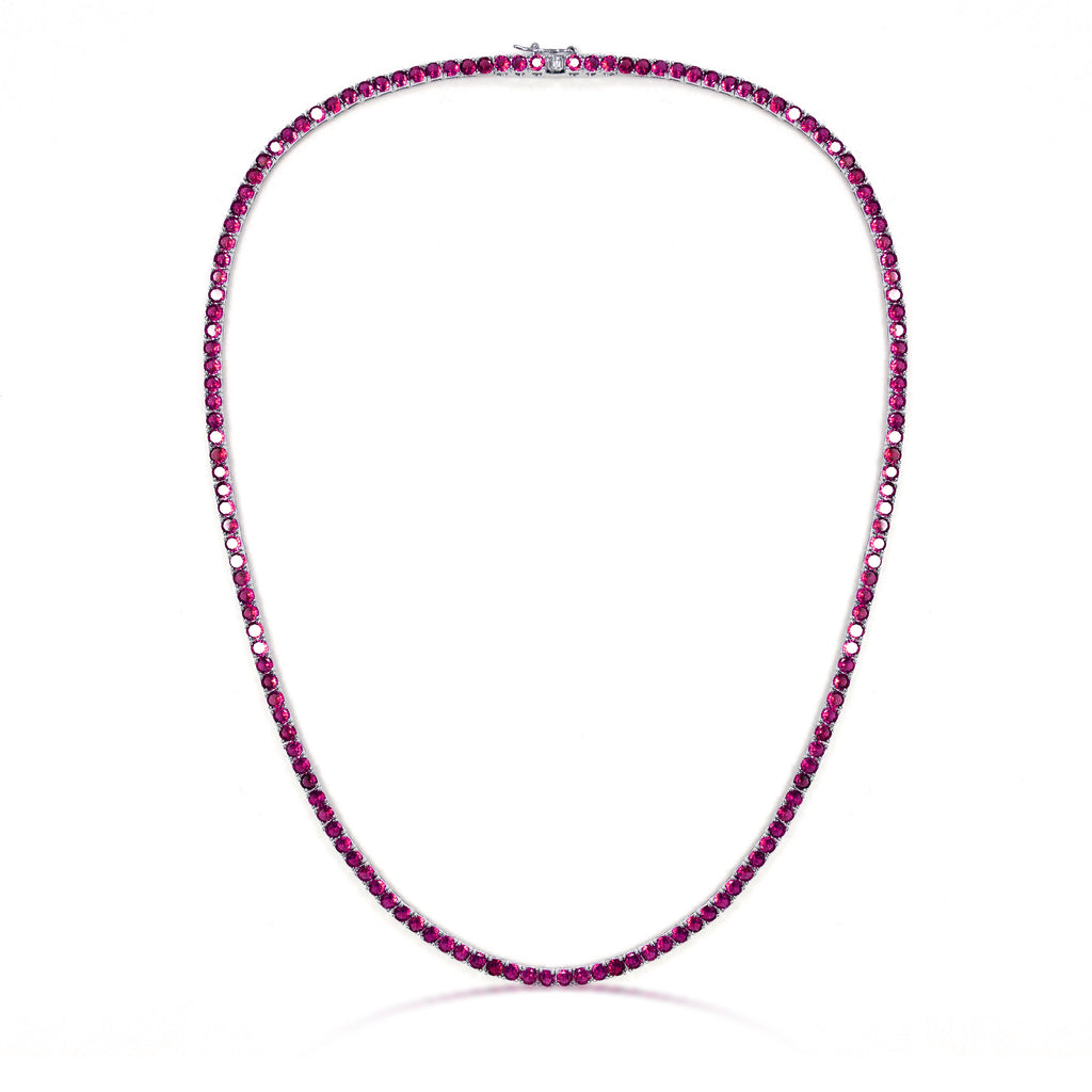 Tennis Necklace: Sparkling Red Color Stone Cubic Zirconia, 925 Sterling