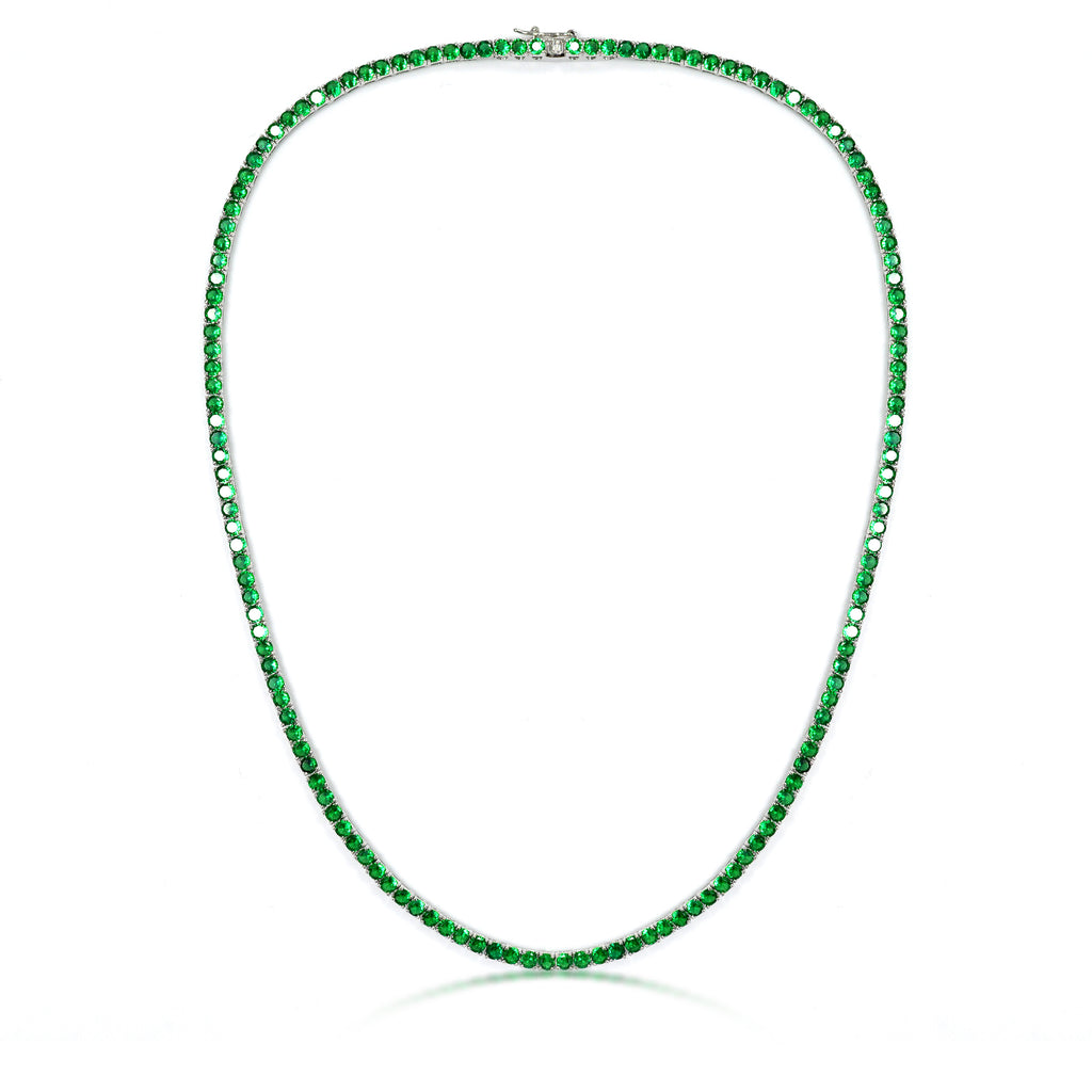 Tennis Necklace: Sparkling Green Color Stone Cubic Zirconia, 925 Sterling Silver