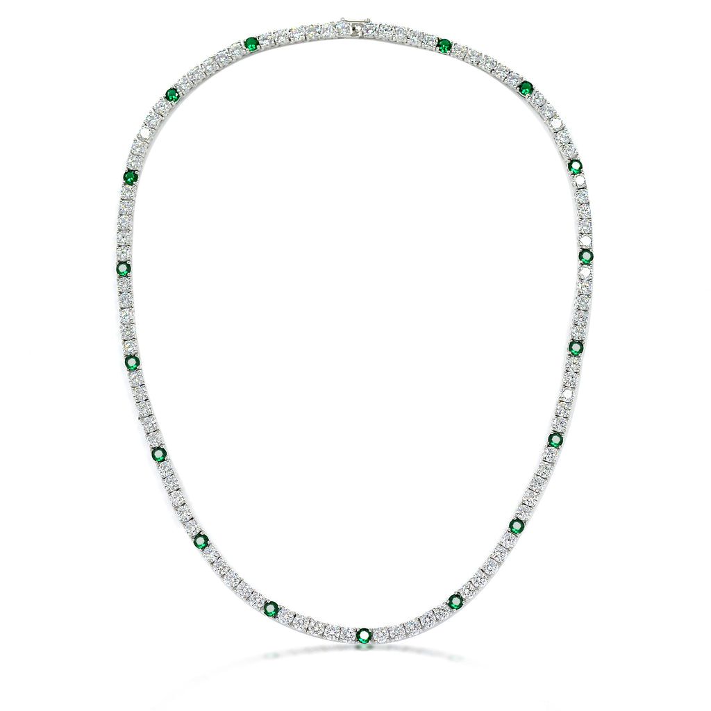 Tennis Necklace: Sparkling Green Color Stone Cubic Zirconia, 925 Sterling Silver