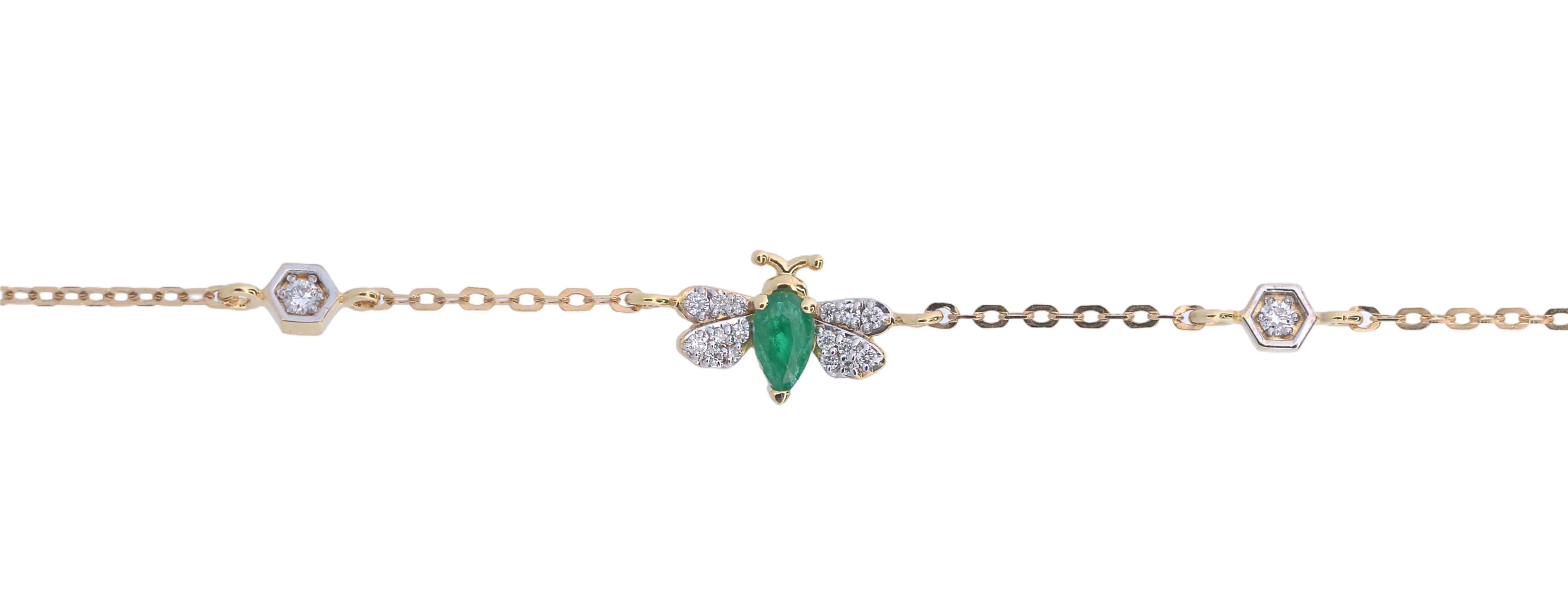 Bee & Honeycomb Diamond Bracelet with Emerald