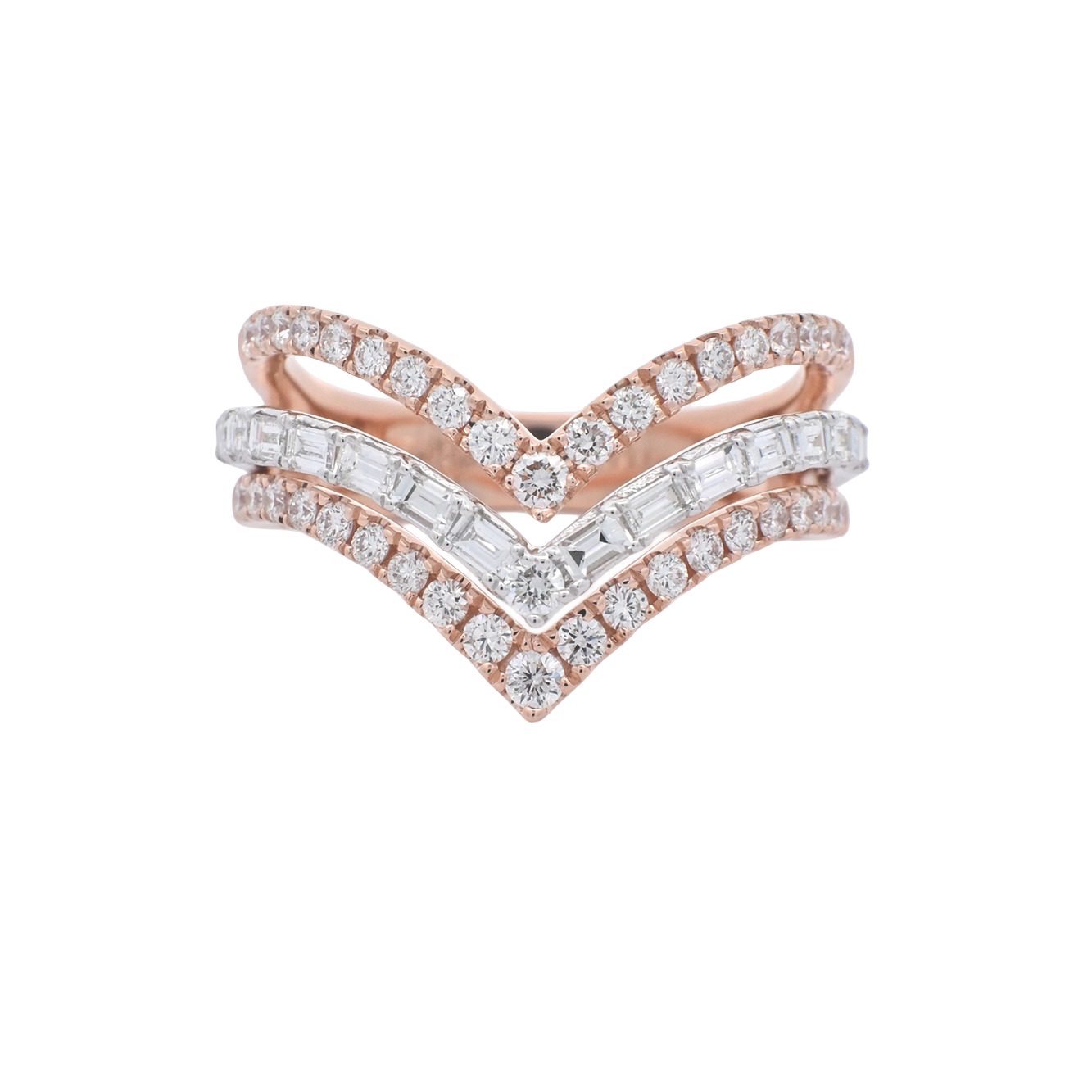 Modern 18K Rose & White Gold Double Chevron Diamond Ring
