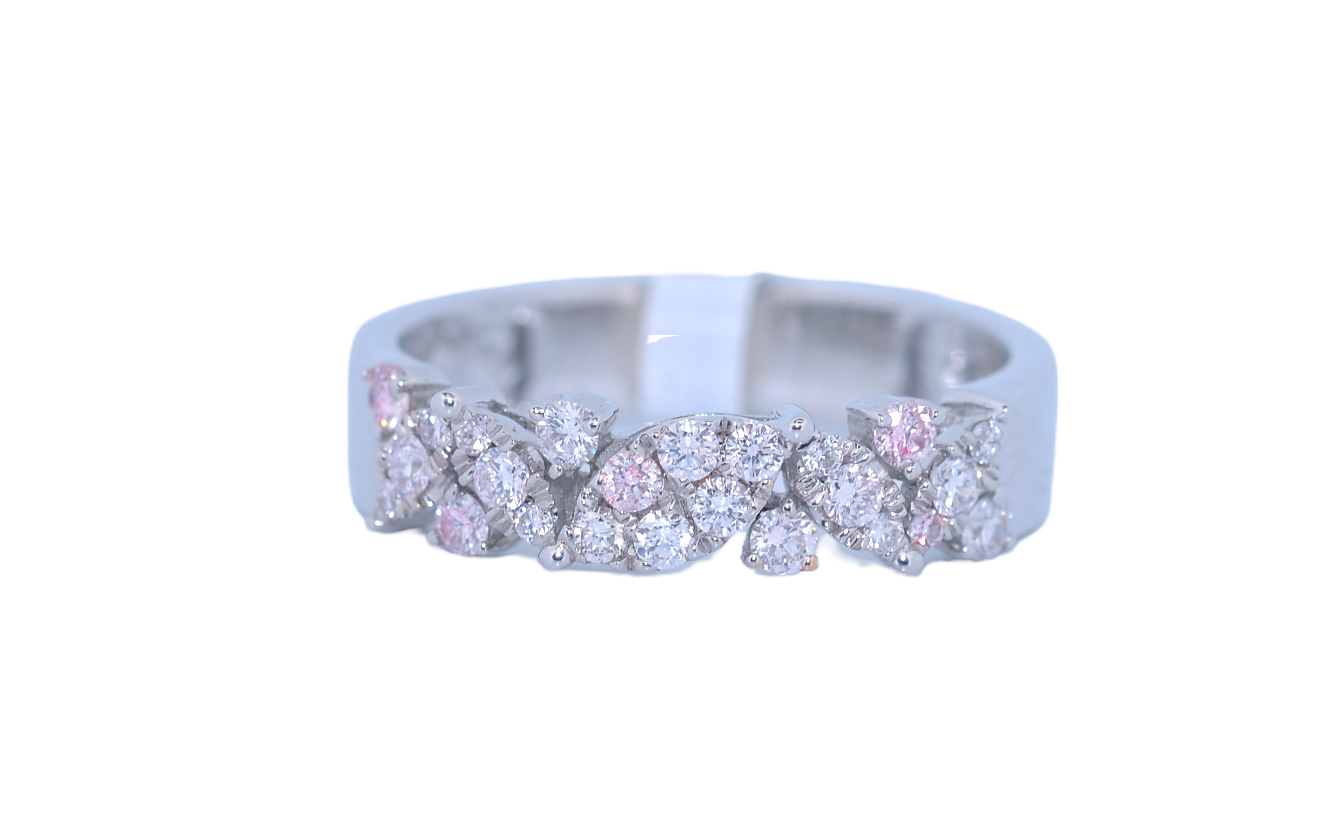 Modern 18K White Gold Diamond & Pink Diamond Cluster Ring