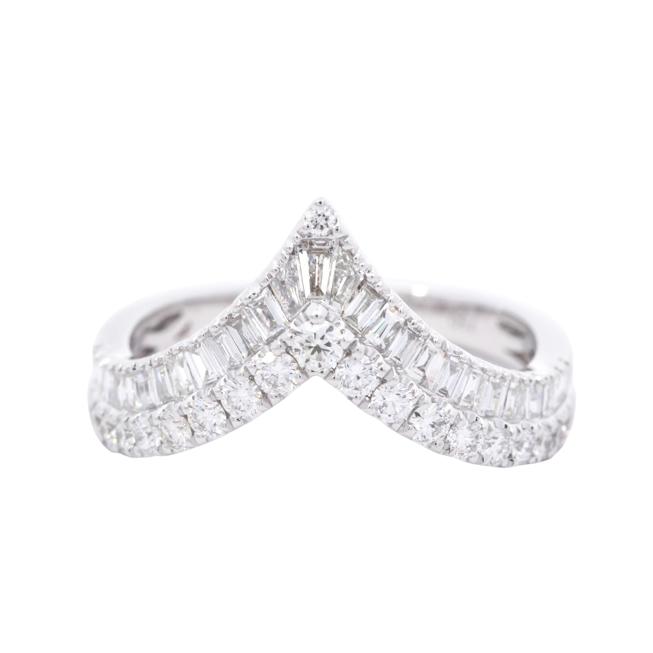 Modern 18K White Gold Chevron Diamond Ring