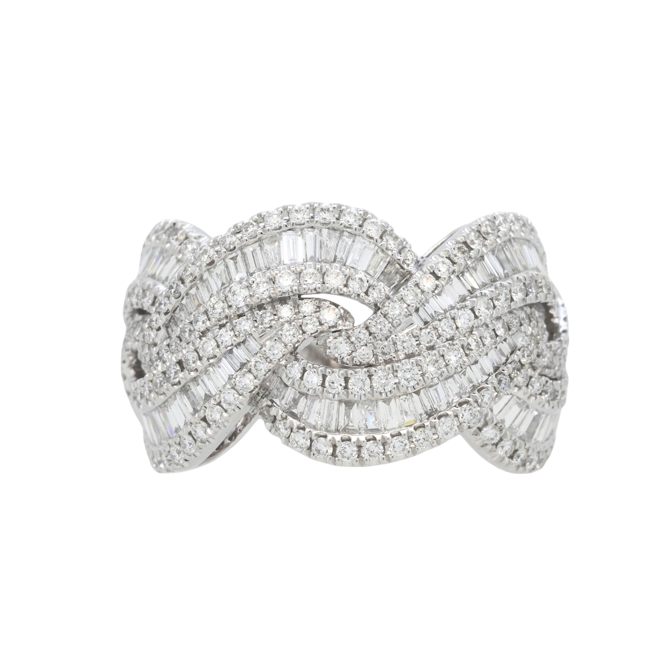 Modern 18K White Gold Braided Diamond Ring
