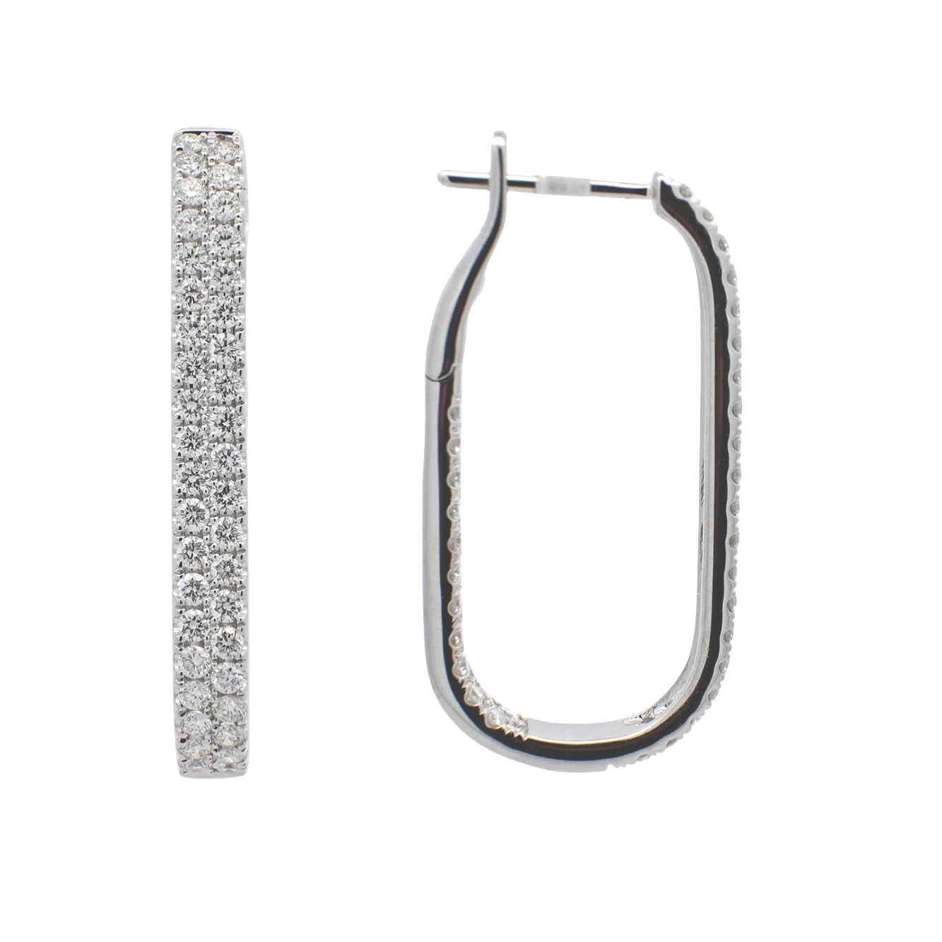 Modern 18K White Gold Diamond Rectangular Hoop Earrings
