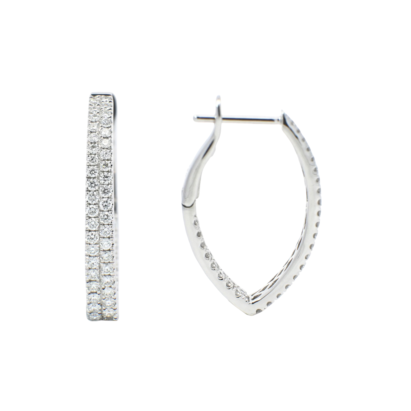Modern 18K White Gold Diamond Marquise Hoop Earrings