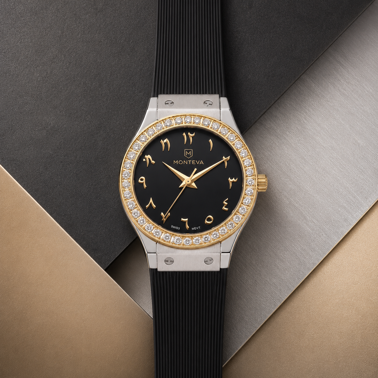 Monteva Women’s Black Dial Zircon Bezel Arabic Numeral Watch