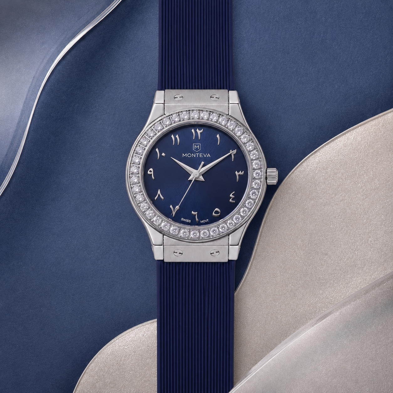 Monteva Women’s Blue Dial Zircon Bezel Arabic Numeral Watc