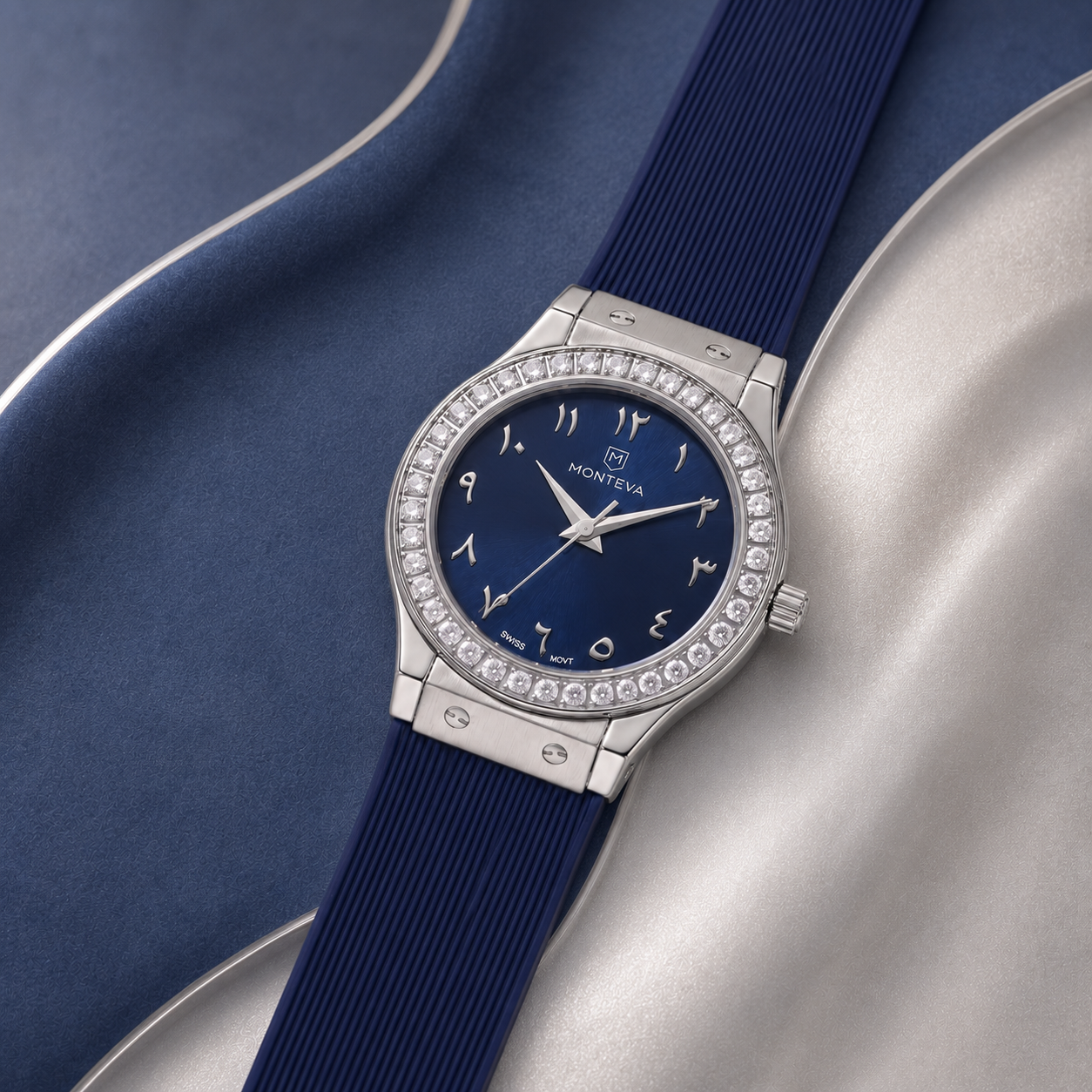 Monteva Women’s Blue Dial Zircon Bezel Arabic Numeral Watc