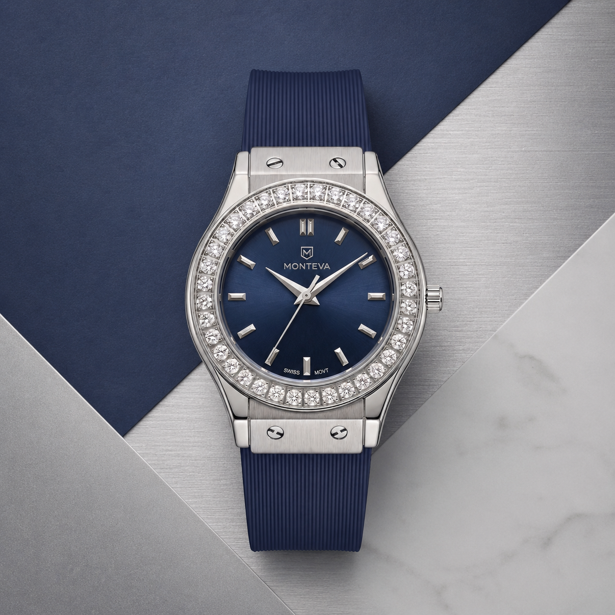 Monteva Women’s Navy Dial Zircon Bezel Marker Watch