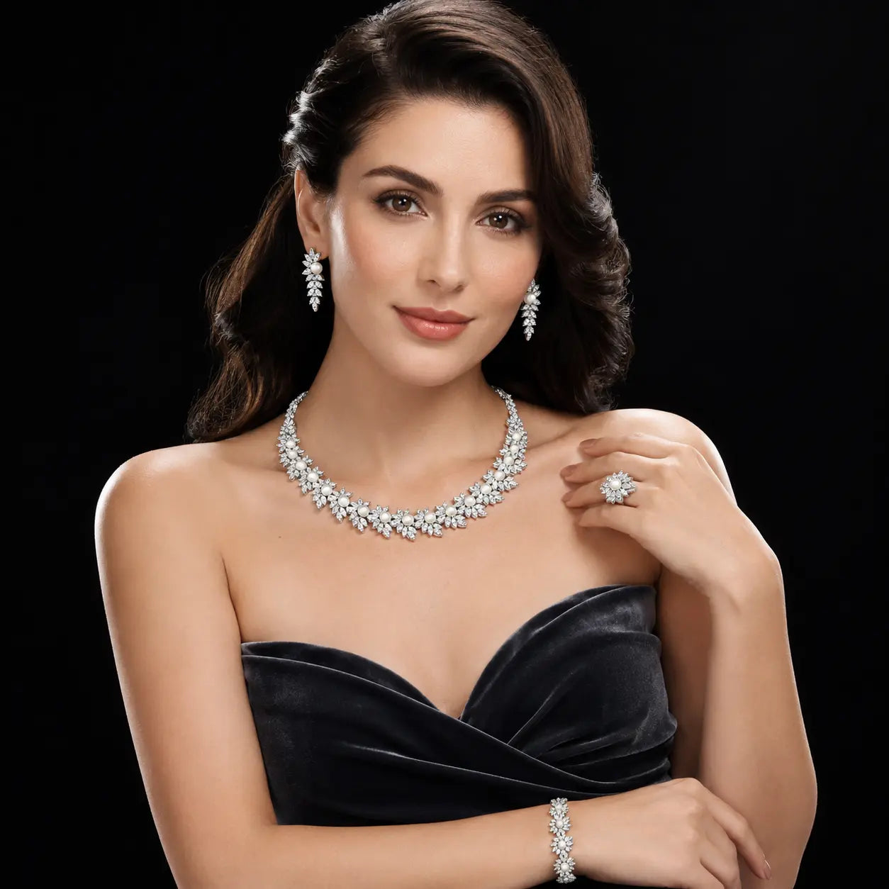 Pearl Blossom White Zircon Full Set