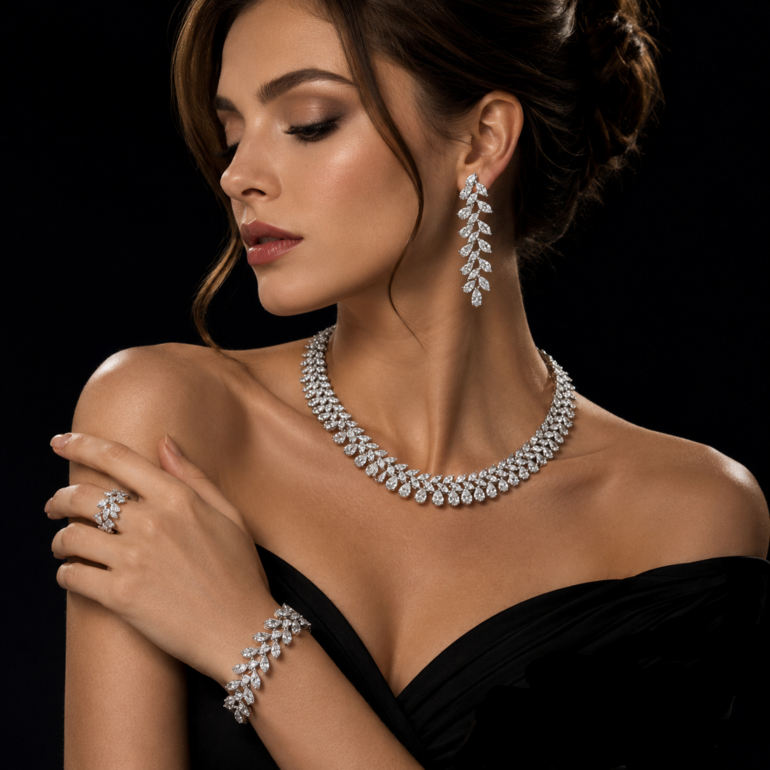 Laurel Grace White Zircon Rhodium Plated Wedding Full Set