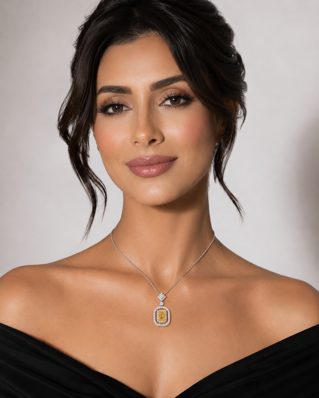 Elegant Yellow Diamond Pendant with Double Halo