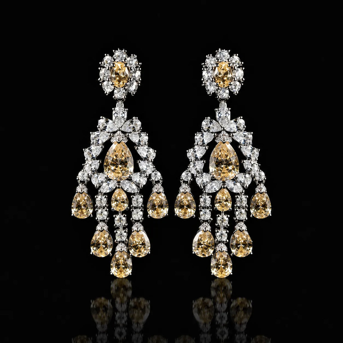 Champagne Glow Pear-Cut Zircon Chandelier Earrings