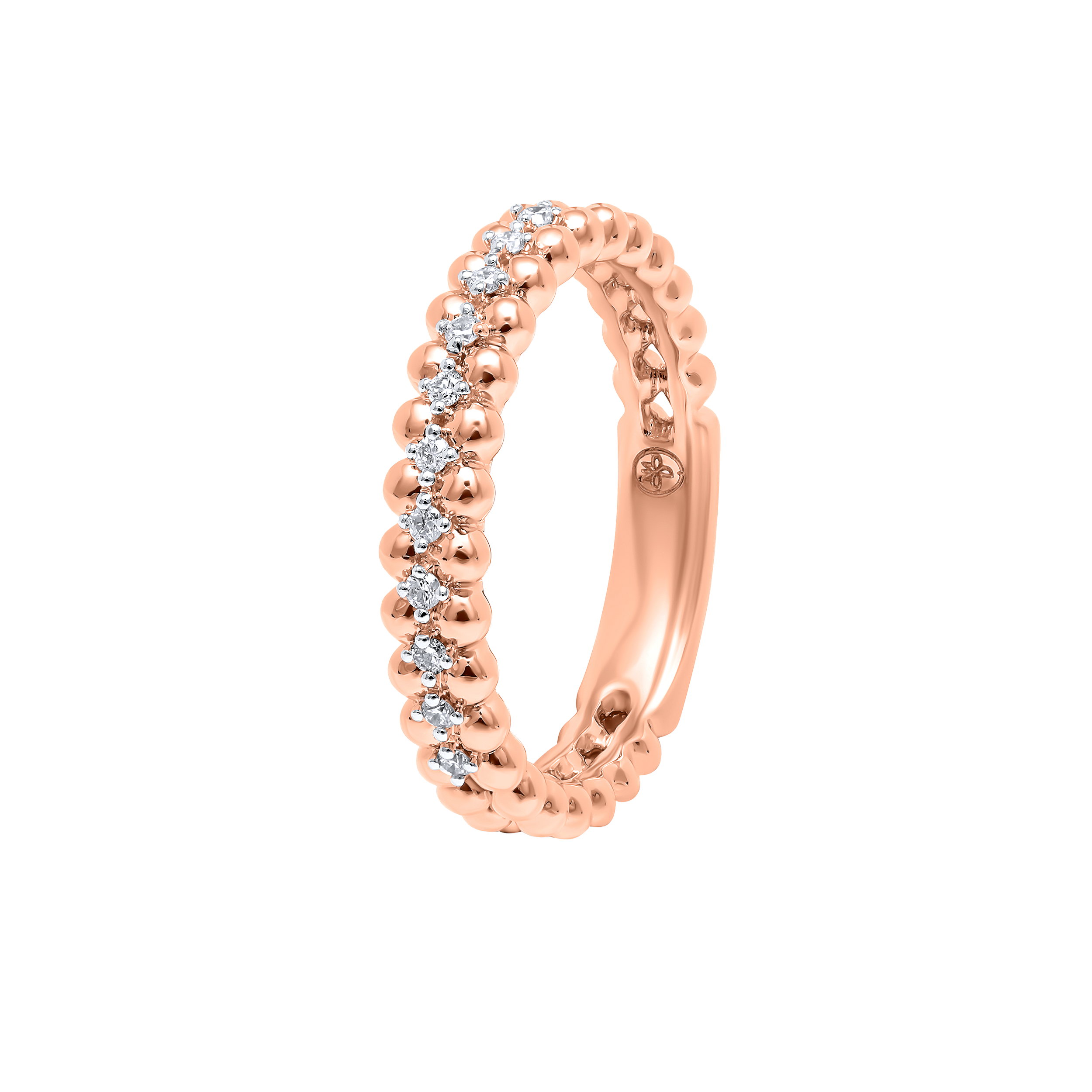 Modern 18K Rose Gold Diamond Bead Ring